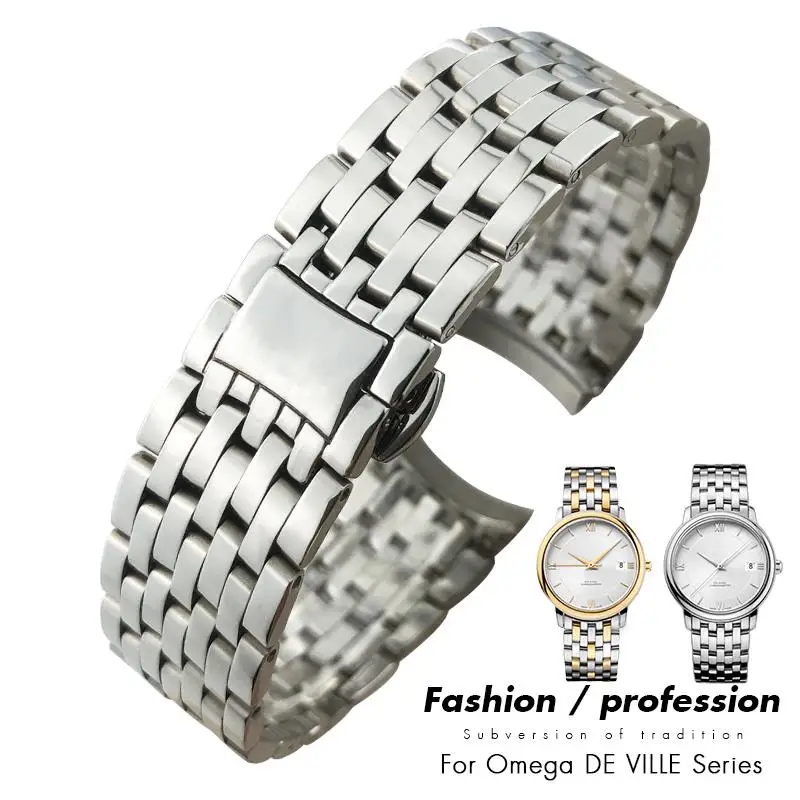 

20mm 16mm 19mm Stainless Steel Watchband Replacement for Omega De Ville PRESTIGE Orbis Edition Watch Strap Metal Glossy Bracelet