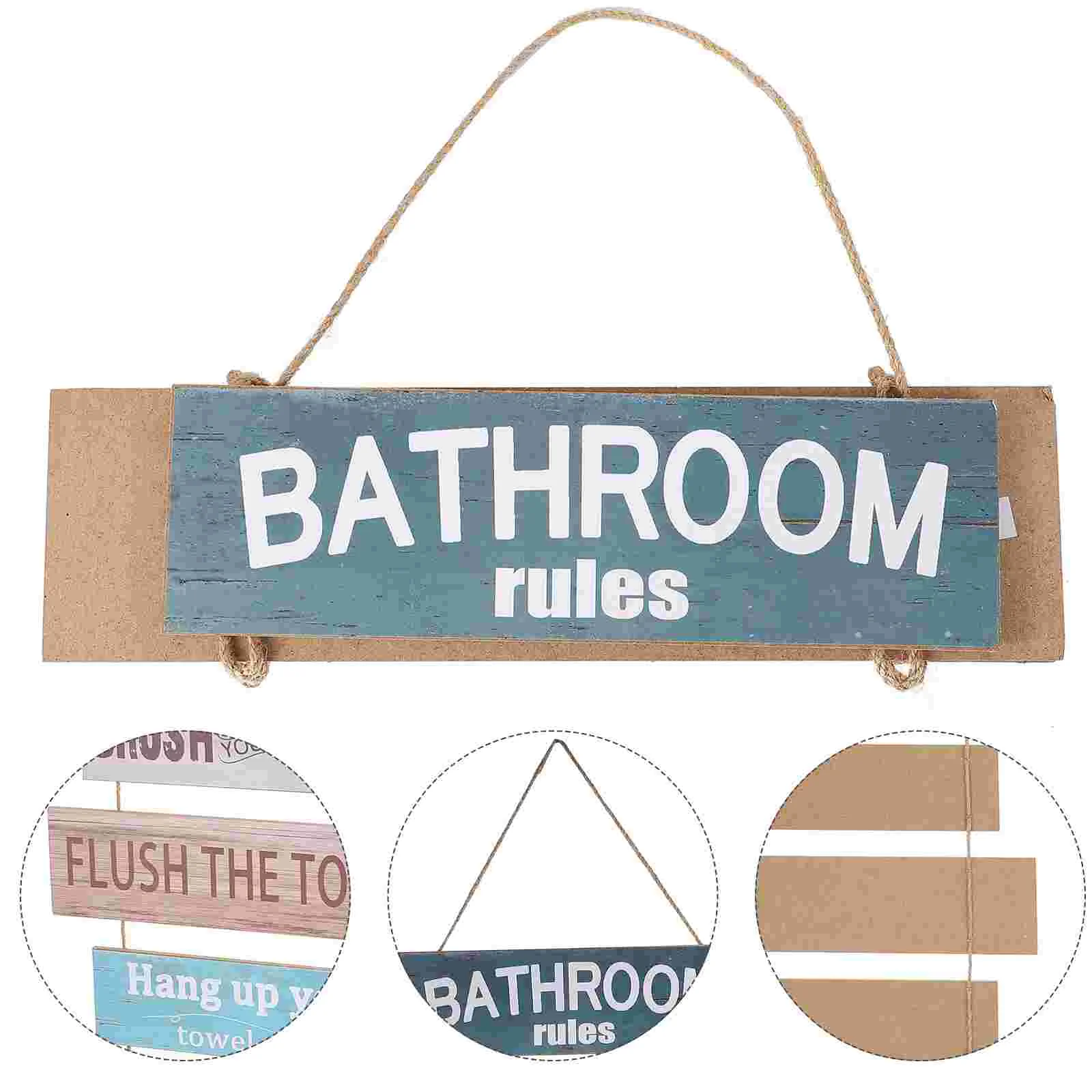 

Bathroom Sign Toilet Wood Plaque Wooden Wallhanging Signs Bath Rules Decorative Unisex Rustic Pendant Decoration Door Laundry