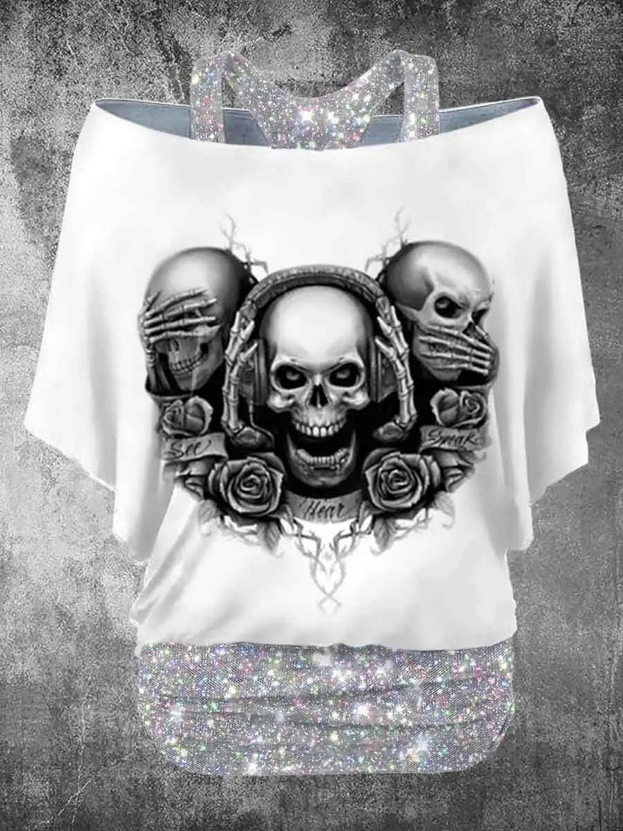 

Women's Vintage Punk Skull Printed Two Piece Top