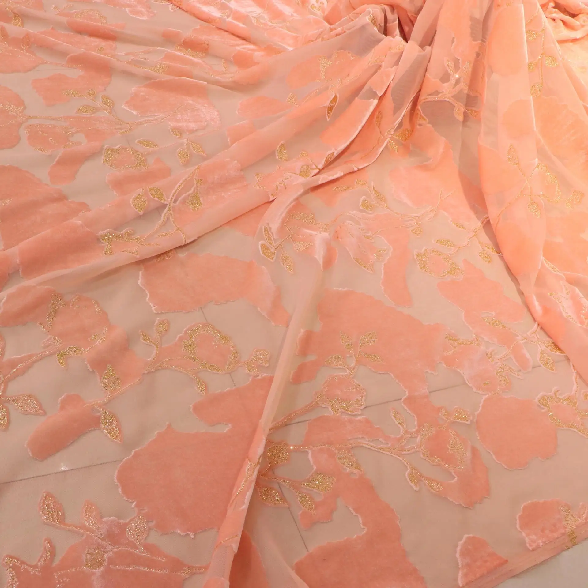 Тканая бархатная парча с липким принтом бронзовая ткань женская одежда ночная