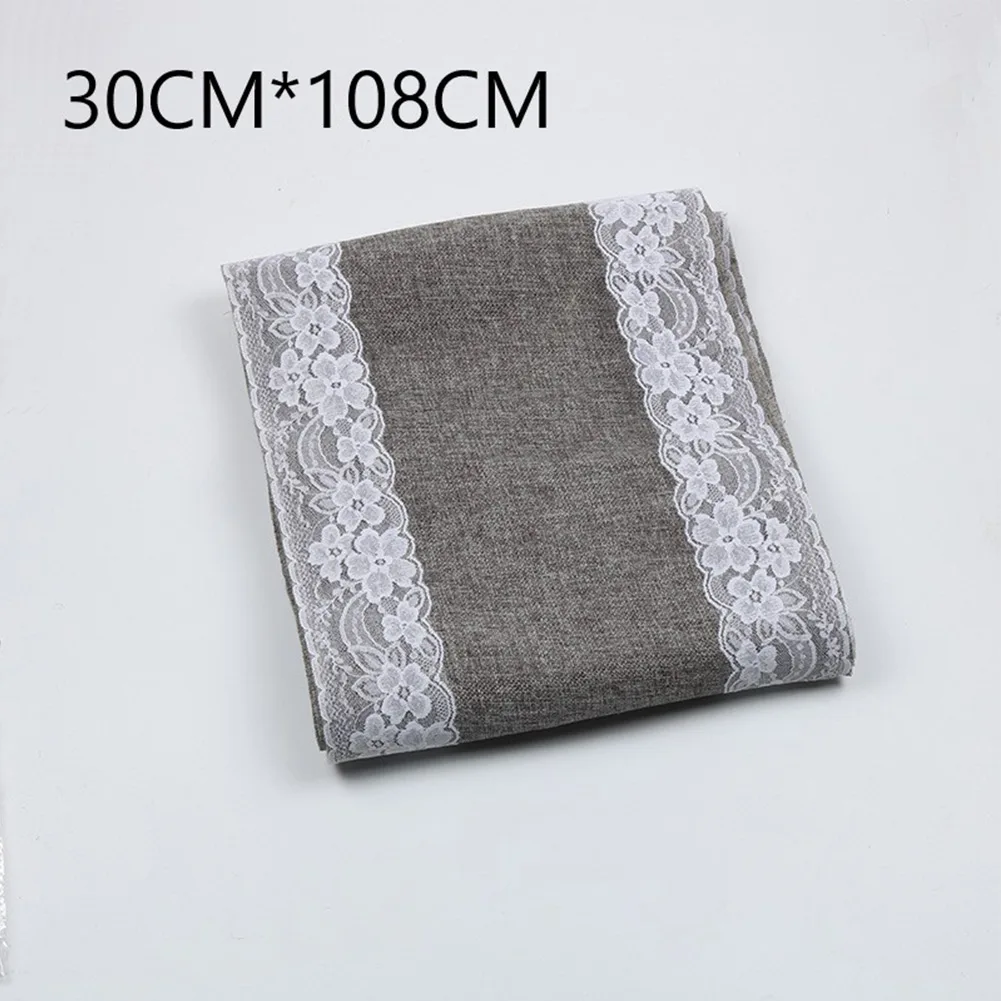 Rustic Burlap Jute Table Runner Natural Imitated Linen Table Wedding Party Decor Lace Edge Dinning Tablecloth 30x275cm 30x180cm