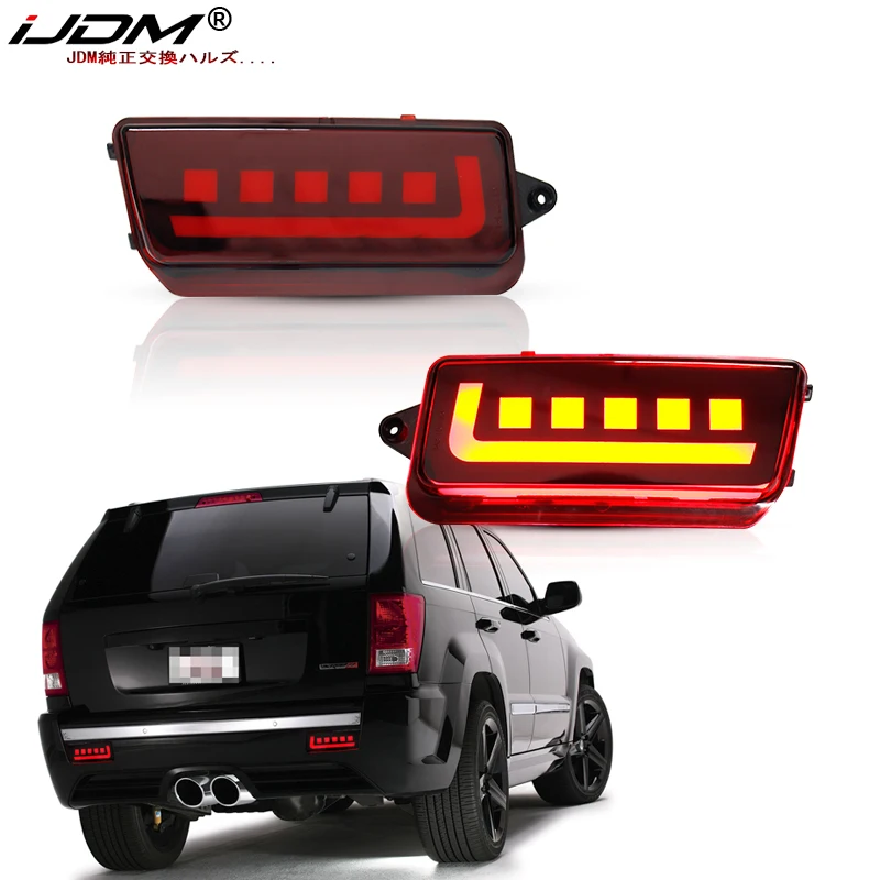 iJDM 3D Optic LED Bumper Reflector Lights For 2005-2010 Jeep Grand Cherokee,Tail/Brake Rear Fog Lamps and Turn Signal Light