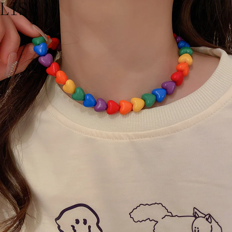 

Candy Color Acrylic Heart Necklace New Fashion Personality Necklace Clavicle Chain Korean Fashion Simple Necklace Jewelry gothic