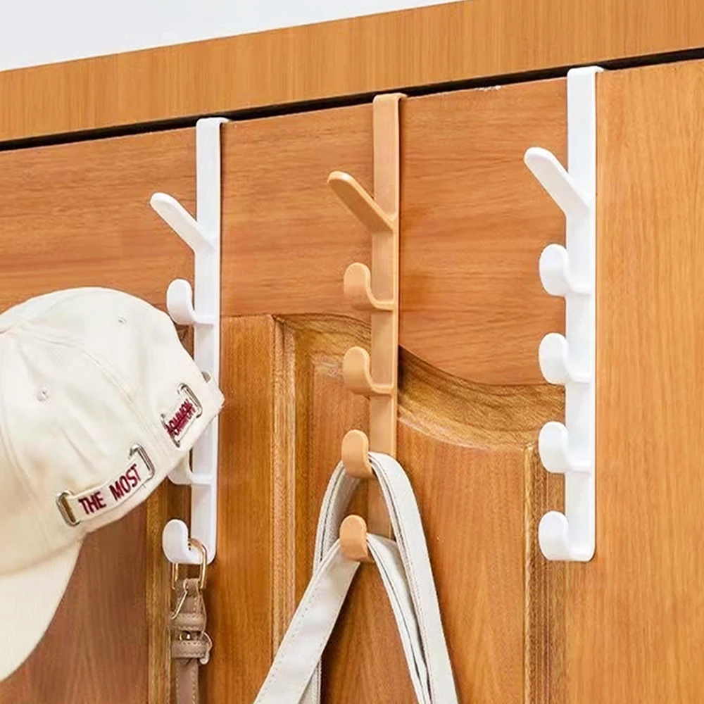 

5-In-1 Multi-functional Door Hanger Hooks Plastic Over Door Hook Cabinet Draw Save Space Bedroom Clothes Towel Hat Storage Rack