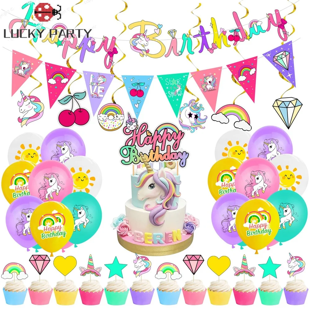 

1st Rainbow Unicorn Theme Party Balloons Unicorn Birthday Decoration Banner Kids Girl Birthday Party Baby Shower Decor Globos