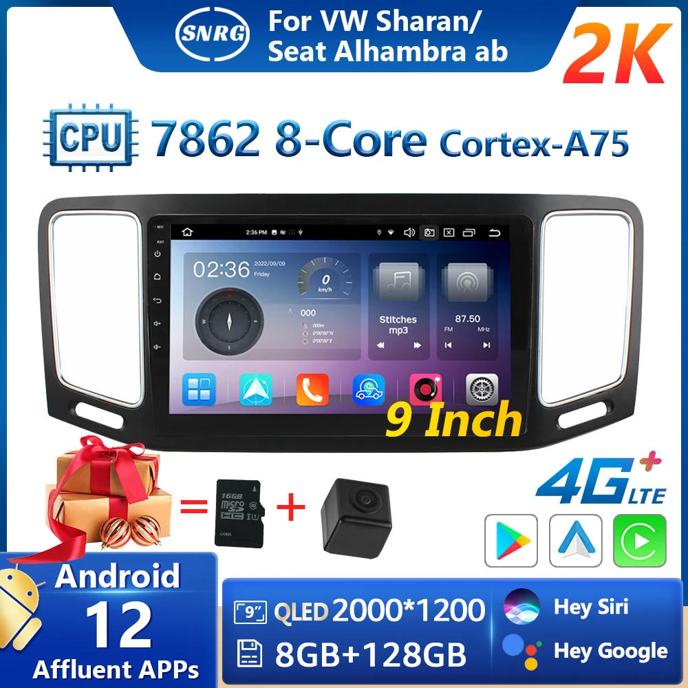 

SNRG радиостанции для Volkswagen VW Sharan, Seat Alhambra ab 2012-2018 Autostereo Android 12 Bluetooth GPS USB камера 2K большой экран
