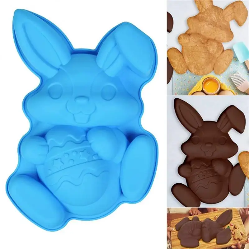 

150g Environmentally Friendly Cake Decorating Moulds Silicone Easter Bunny Holds Egg Mould Heat-resisting Cake Baking Mold Blue