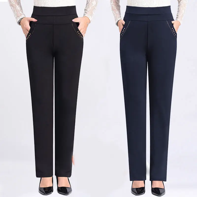 

2022 Autumn and Winter Middle Aged Women Elastic High Waist Casual Straight Pants Female Trousers Mothers Clothing X197
