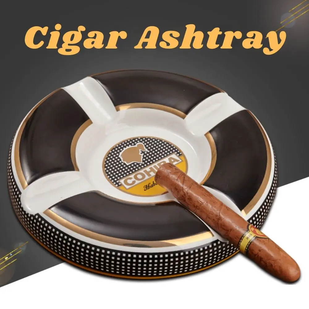 

Classic COHIBA Ceramic Cigar Ashtray High-definition Fashion 4 Holder Large Size 245*245*40mm Round Cigar Ashtray High Quality