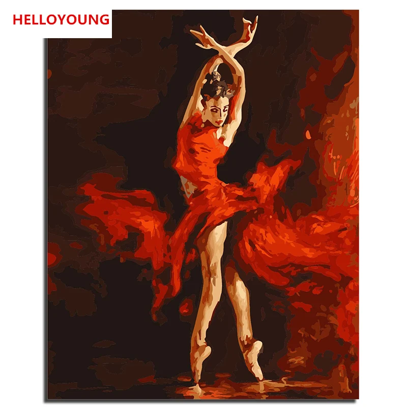 

Fire Ballet Dancer DIY Цифровая живопись по номерам набор Раскрашивание по номерам настенная художественная картина для настенного художественного произведения Безрамное