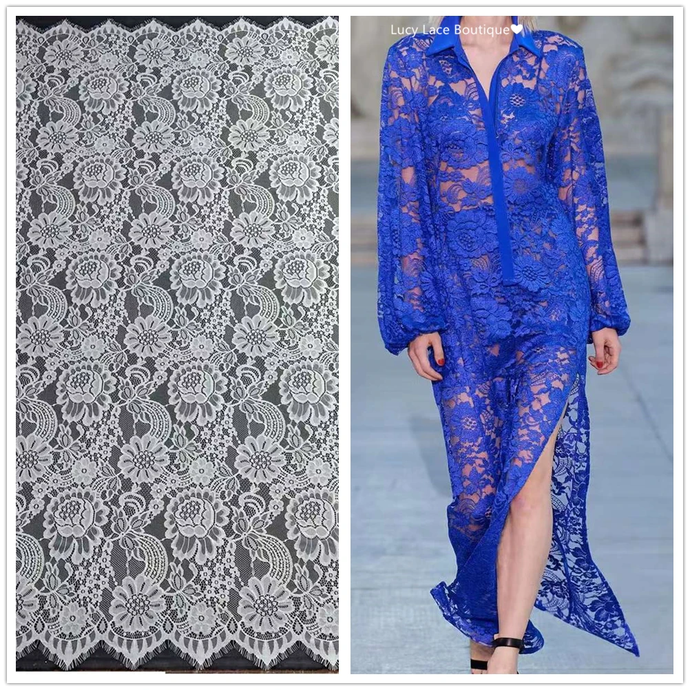 

2023 кружевная ткань с большими цветами и ресницами, материалы для платья белого цвета, 1 шт. = 1,5x3 метра