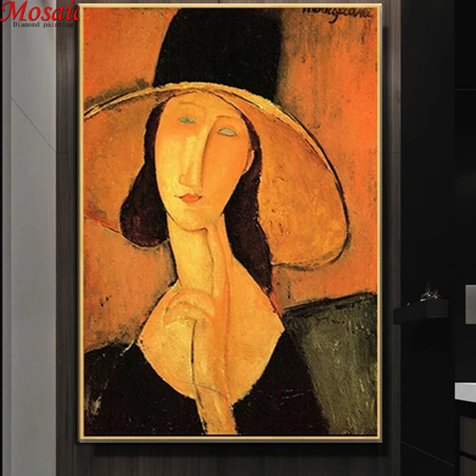 ДИИ Алмазная живопись Знаменитая абстрактная женщина с шляпой Мозаика Полная сверхшвы рукоделие Ринестоны Картина.