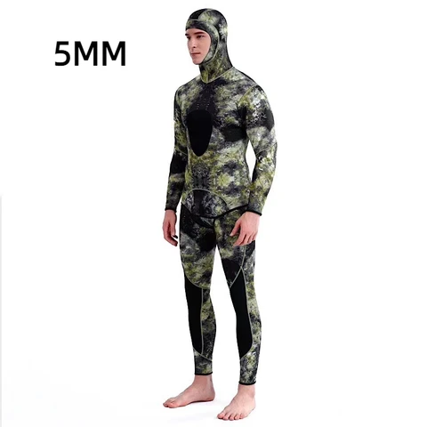 Мужской Камуфляжный гидрокостюм для дайвинга 5 мм, комплект из 2 предметов для подводной охоты, теплый Камуфляжный костюм для рыбалки для серфинга с хлоропреном, зимний костюм для дайвинга