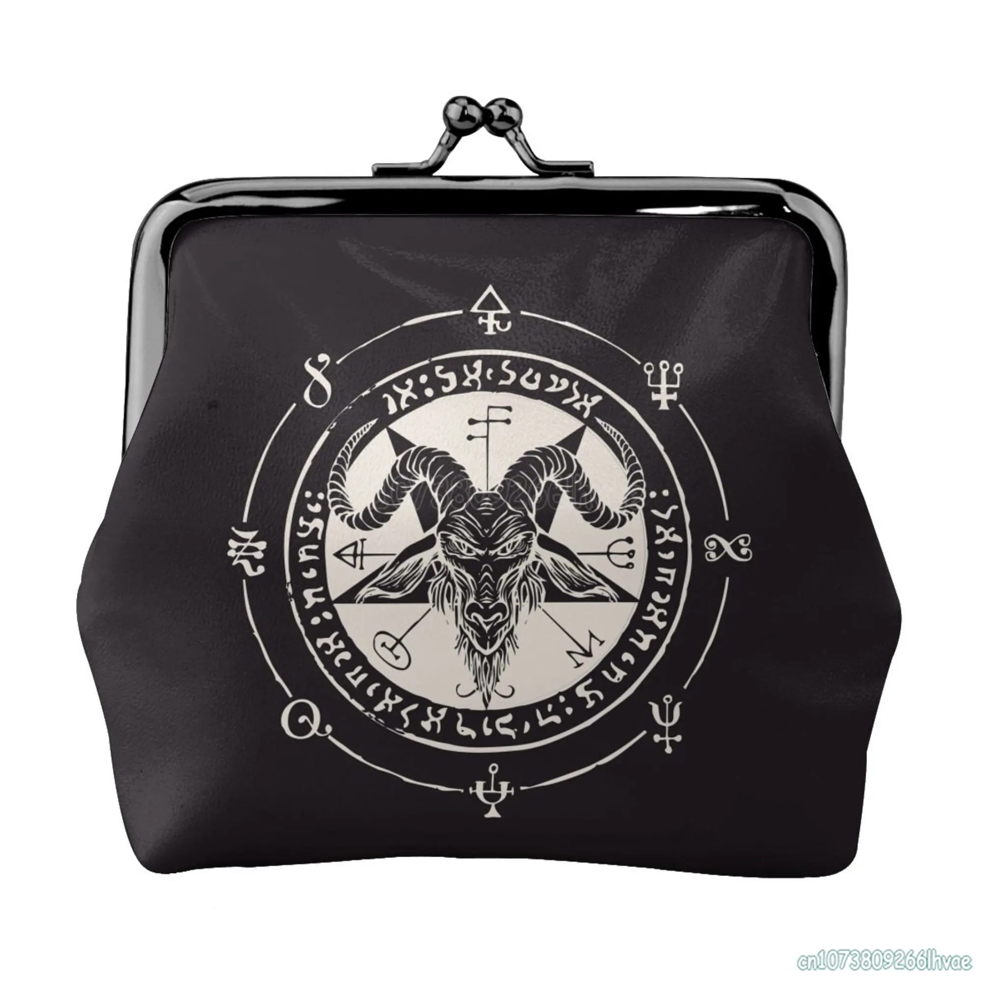 

Baphomet Occult Goat Head Pentagram Gothic Devil Leather Coin Purse Small Kiss-Lock Change Pouch Clasp Closure Buckle Wallet
