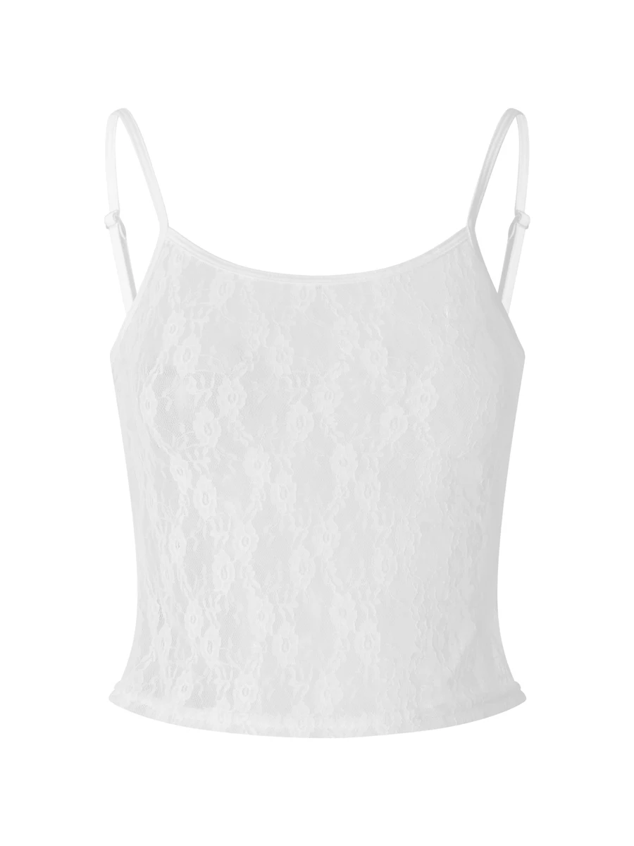

Elegant Lace Crop Top with Spaghetti Straps and Solid Backless Design for Women - Perfect for Y2K Parties and Streetwear