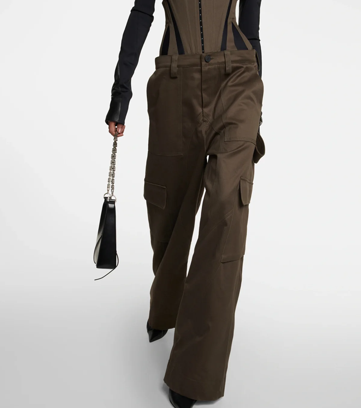 

SuperAen Shaped Splice Detachable Waist Green Loose Wide Leg High Street Pants for Women