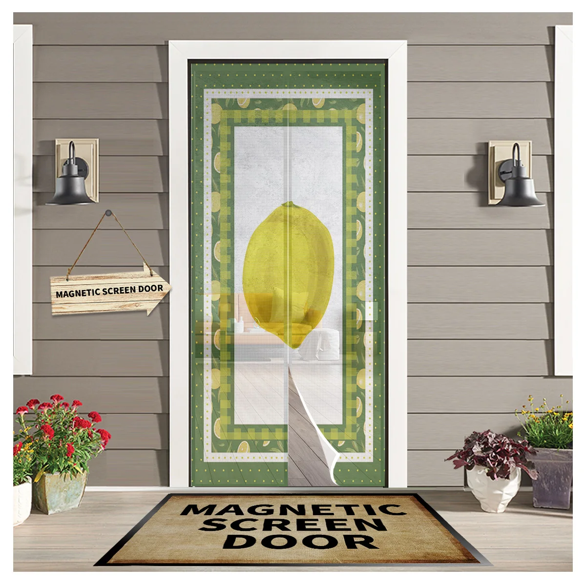 

Lemon Fruit Polka Dot Lattice Magnetic Curtain Anti Mosquito Net Door Window Screen Insect Mesh Kitchen Door Curtain