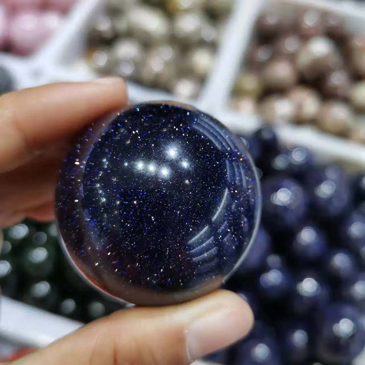 

40-50mm Blue goldsand stone Crystal sphere Artificial stone Decorative Ball