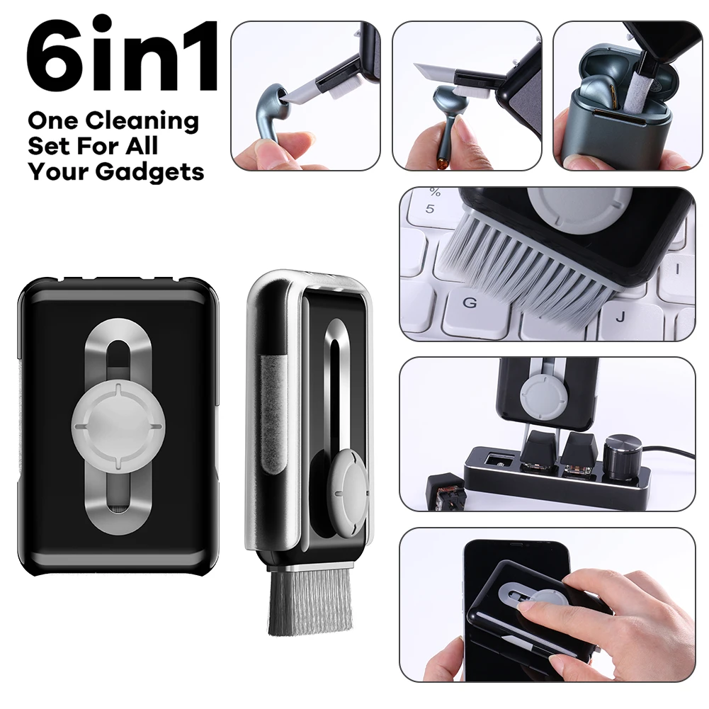 

6 in 1 Computer Keyboard Cleaning Brush Portable Electronics Cleaner Kit Bluetooth-compatible Earphone Cleaning for Mobile Phone