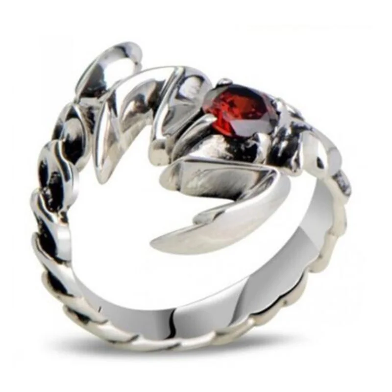 

Fashion Hip Hop Red Crystal Scorpion Insect Men's Women's Finger Ring Metal Silver Open Ring Domineering Punk Jewelry