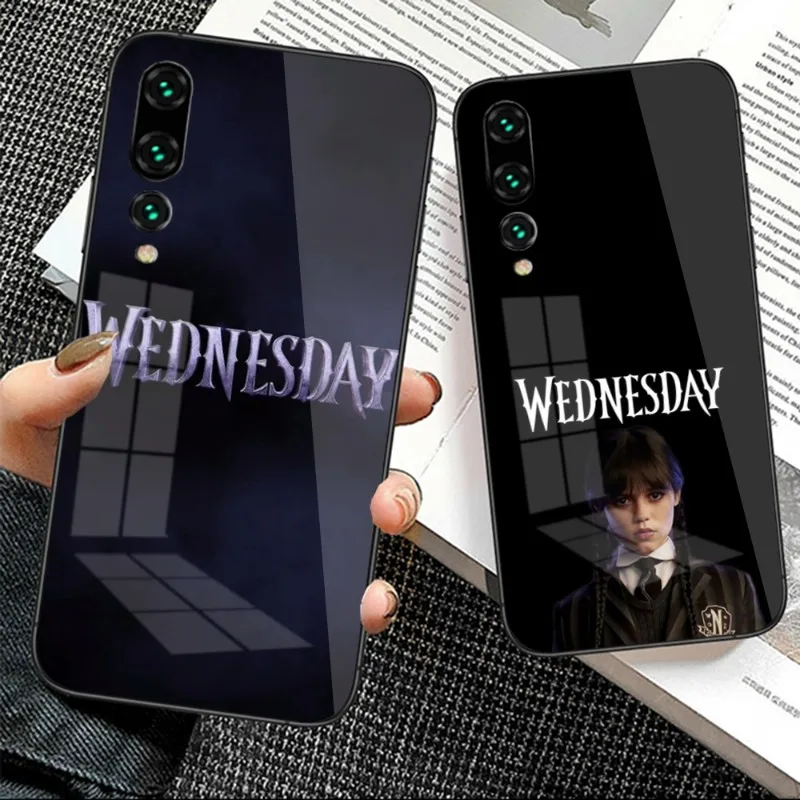 

Wednesday Addams Aesthetic Phone Case for Huawei P50 P40 P30 P20 Pro Mate 40 30 20 Pro Nova 9 8 7 PC Glass Cover Funda Shell