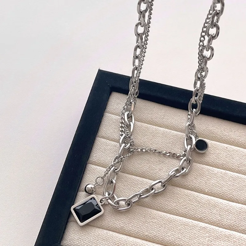 Ожерелья Draweye Y2k из нержавеющей стали с черным квадратом для женщин в стиле панк