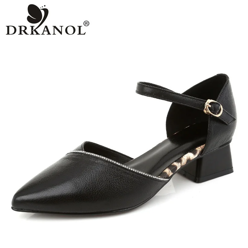 

DRKANOL 2022 New Women Sandals Summer Pointed Toe Shoes Ladies Genuine Leather Leopard Print Rhinestones Casual Party Sandals