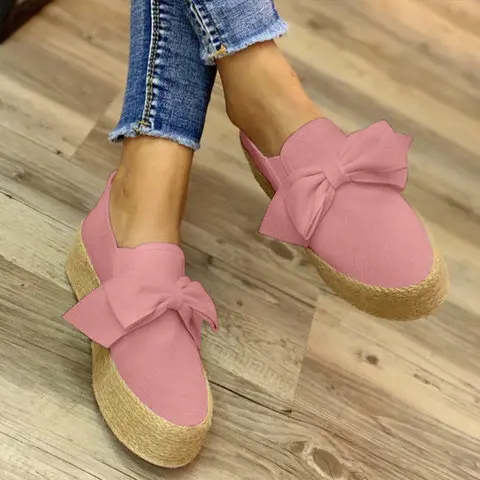 

Size 43 Hemp Rope Woven Platform Shoes Women Bow Slip-on Casual Shoes 2022 Spring White Pink Yellow Gold Shoes zapatos de mujer