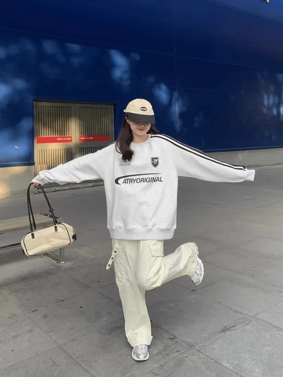 

2023 Vintage Oversized Women Sweatshirts Grunge Y2k Korean Streetwear Black White Sweatshirt Hoodies Female Hip Hop Fashion Tops