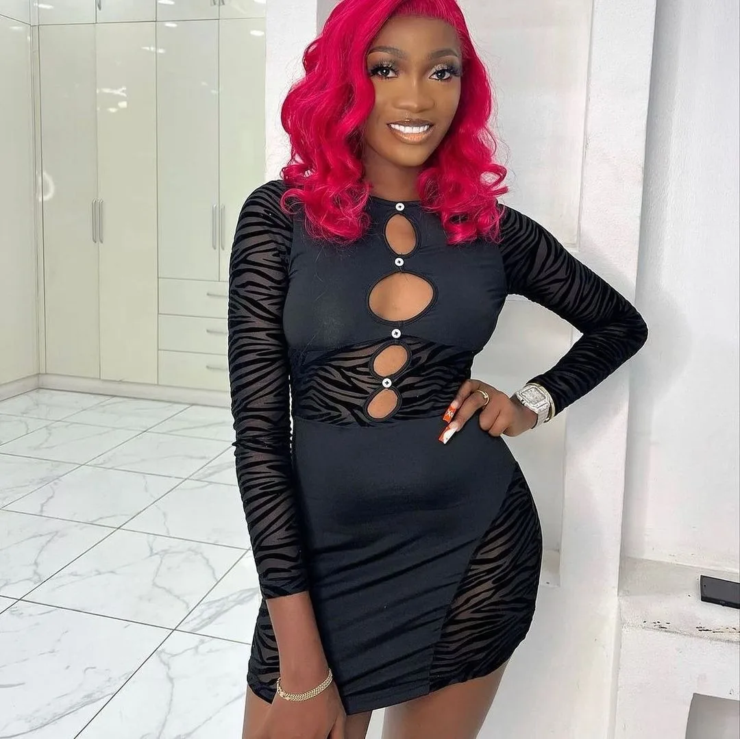 

INS Sexy See Through y2k Flocking Bodycon Dress Mini O-Neck Patchwork Dress Summer Sexi Night Dress Hot Mini Dresses For Women