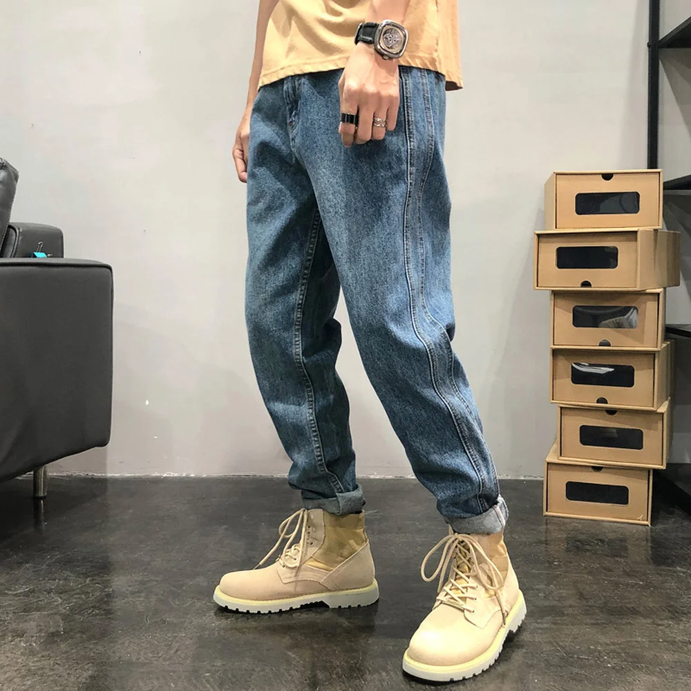 American Denim Jeans Men's Retro Loose Straight Plus Size Jeans for Men Tide Brand Casual Washed Cargo Pants City Boy Streetwear