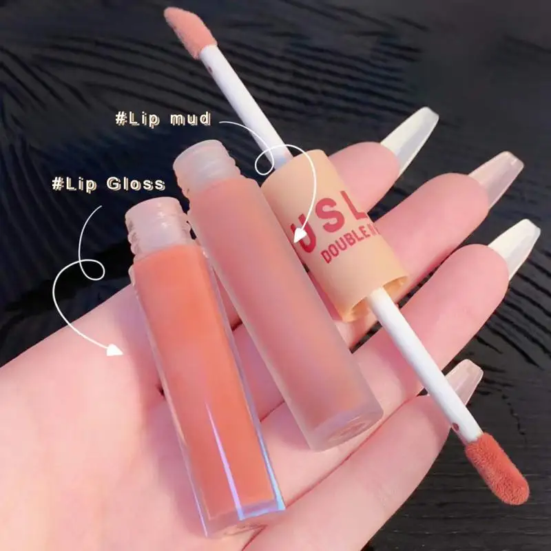 

Uslike Matte Lipstick Mirror Glass Lip Gloss Makeup Double-head Lip Glaze Water Lip Mud Longlasting Косметика TSLM2