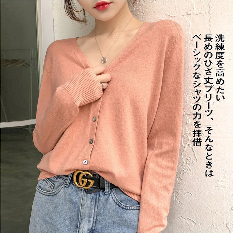 

Autumn Cardigan Sweater Long Sleeve Knitted Women's V-neck Christmas Sweater Loose Women's Casual Ladies Sweater Pullover