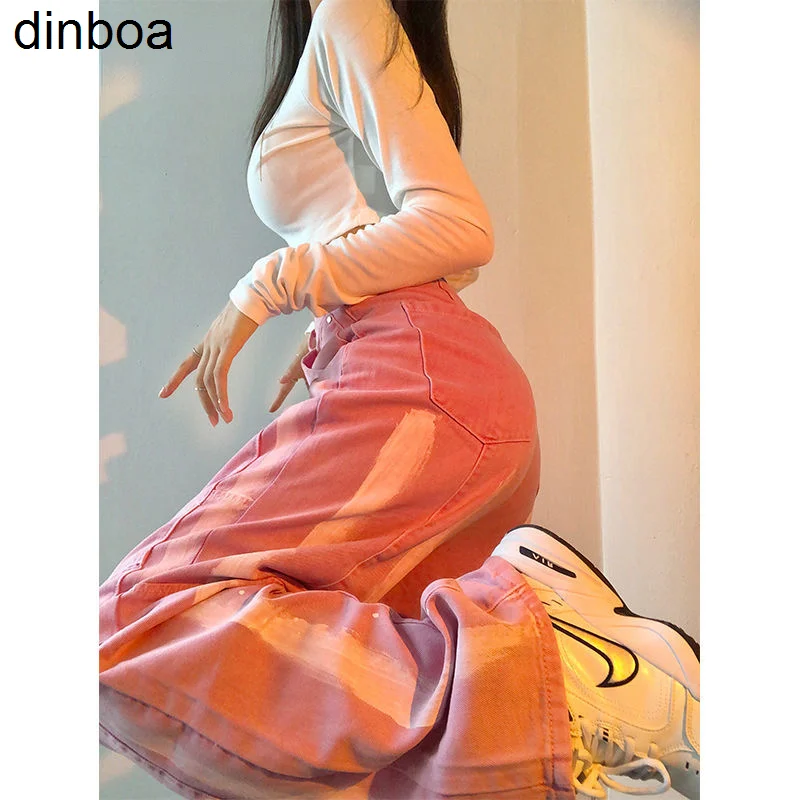 

Женские прямые джинсы в американском стиле, розовые свободные уличные джинсы в стиле ретро, модель Y2k на весну-осень, 2022