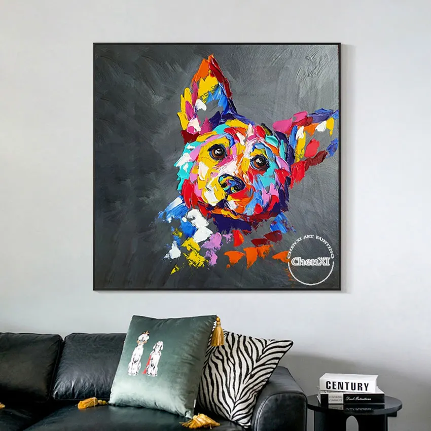 

Ручная картина с изображением милой собаки, Настенный декор с изображением животных, картина маслом на холсте, настенное искусство, красочн...