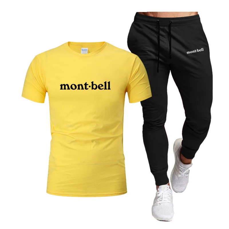 

2023 Men's Two-piece Sportswear Suit Montbell Short Sleeved Casual T-shirt and Pants Summer Sports Fitness Jogging Men Sets