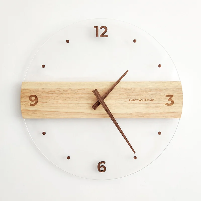 

Simple Creative Nordic Solid Wood Acrylic Glass Wall Clock Home Living Room Wall Clock Decorative Clock Wall Clock