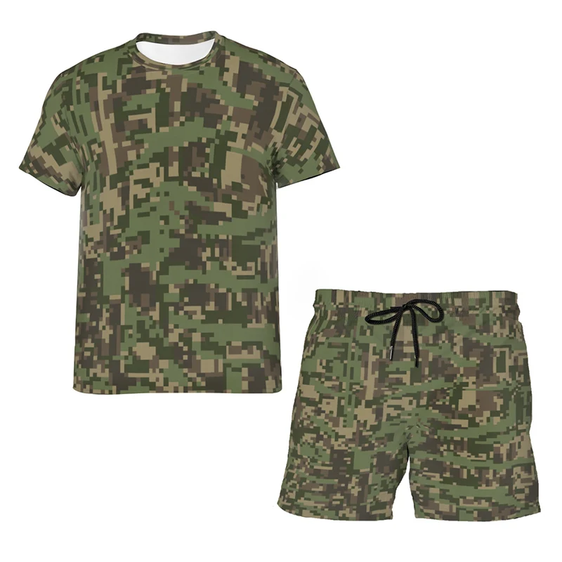 Футболка и шорты камуфляжные для мужчин женщин Классический Повседневный модный