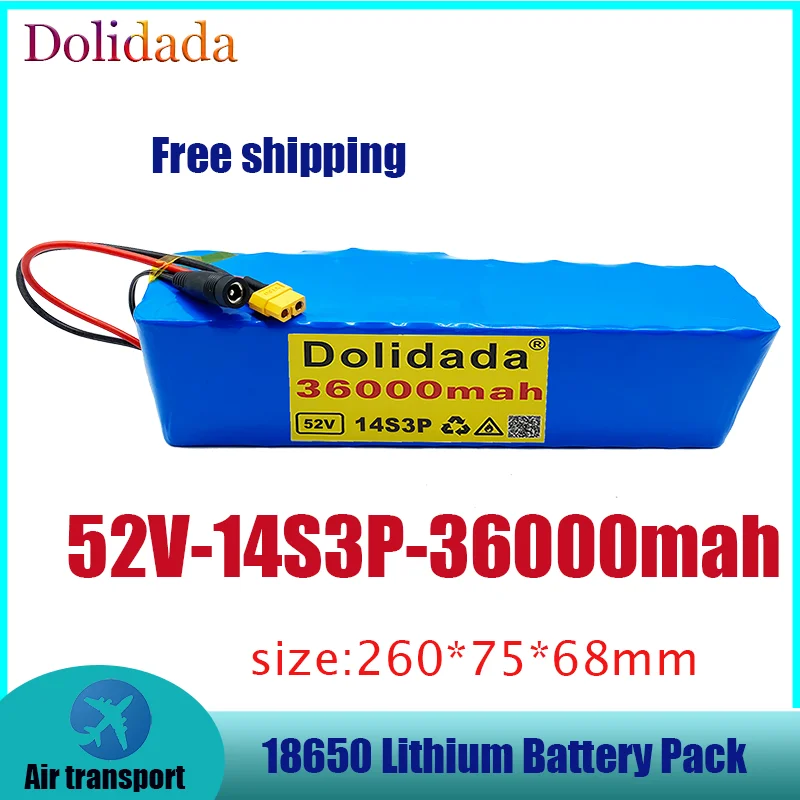 

18650 52V 36000mah14S3P Lithium Battery Pack 52V 36AH 2000W electric bicycle battery Built in 20A BMS XT60