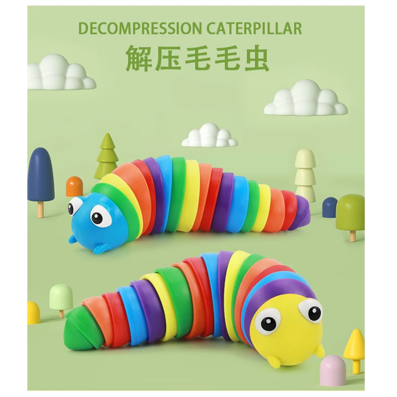 

2022 New Rainbow Popularsnail SlugCaterpillarToysCan Release Mental Stress Children'sEducational ReliefToys Snail Decompression