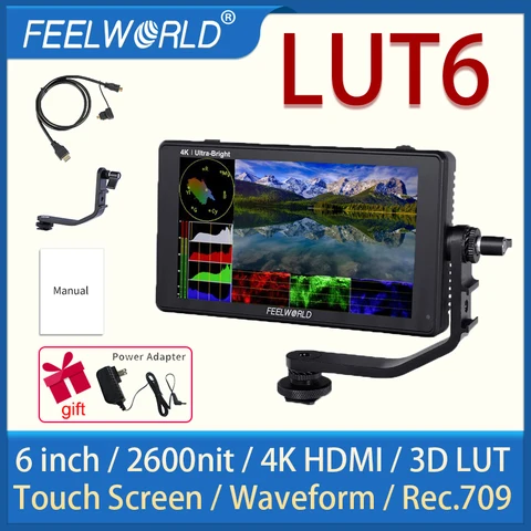 FEELWORLD LUT6 6-дюймовый портативный монитор для камеры 2600nits HDR / 3D LUT Полевой монитор камеры DSLR с сенсорным экраном накамерный монитор