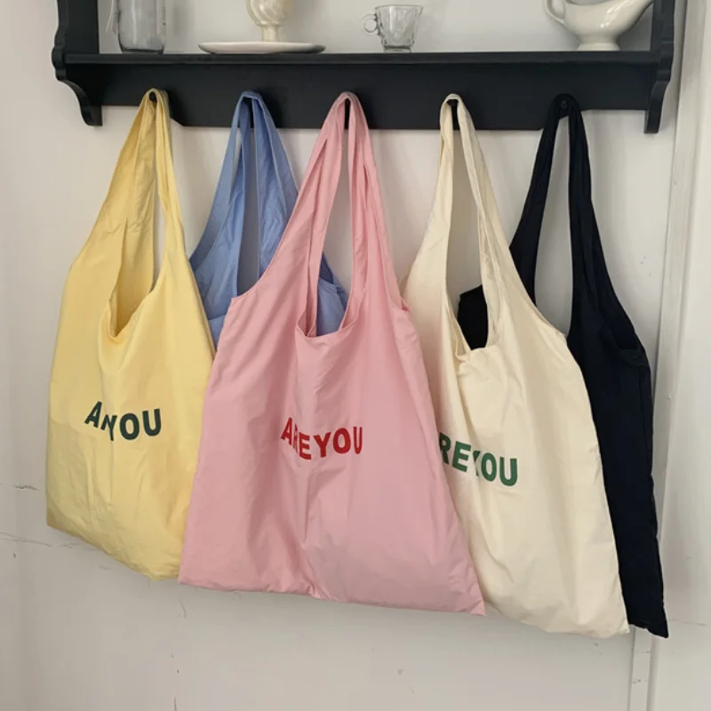 

Легкая сумка на плечо для женщин, вместительная Повседневная Дамская сумочка для покупок с надписью, Женский тоут для девушек