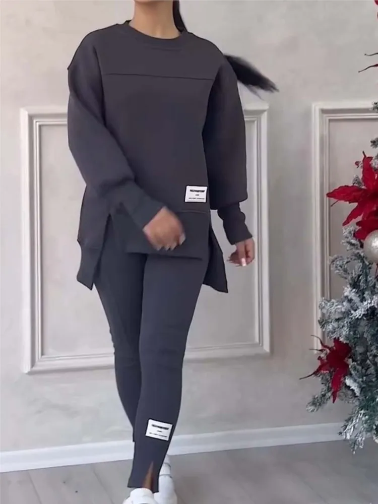 Женский спортивный костюм из двух предметов повседневный однотонный Свободный