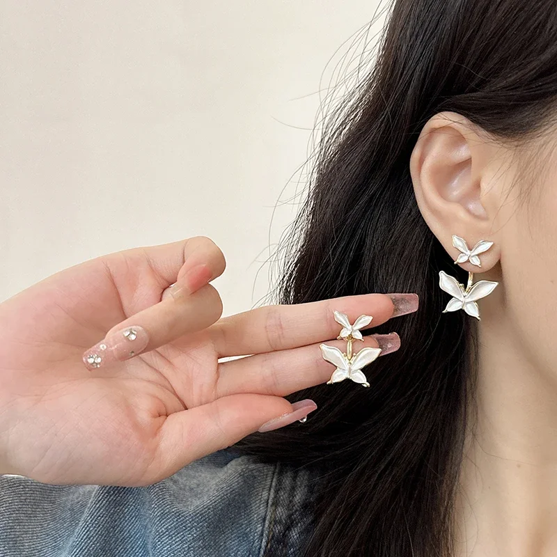 

Exquisite White Drop Glaze Butterfly Earrings, Fashionable and Elegant, and Versatile Earrings for Women