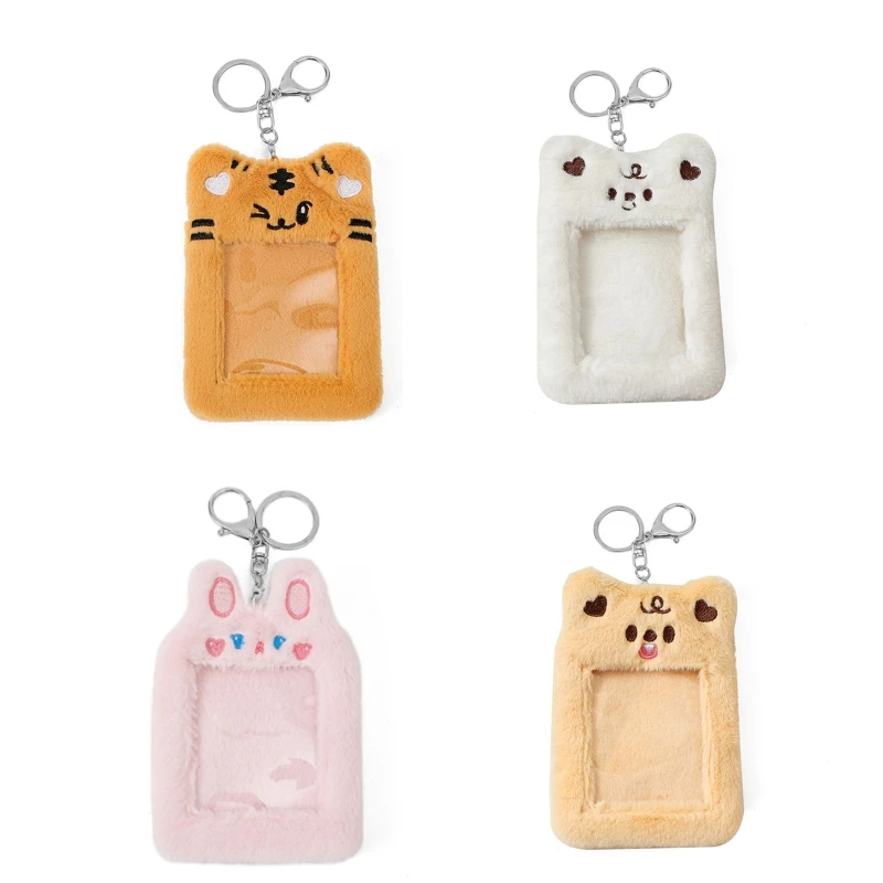 

Plush Photocard Holder Keychain Kpop Idol Clear Photo Sleeve Keychains Bus Cards for Case Winter Warm Cover