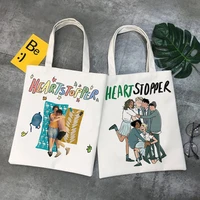 kawaii tv show heartstopper shopping bag cartoon handbag tote grocery cotton jute bag shopper bag bolsas reutilizables