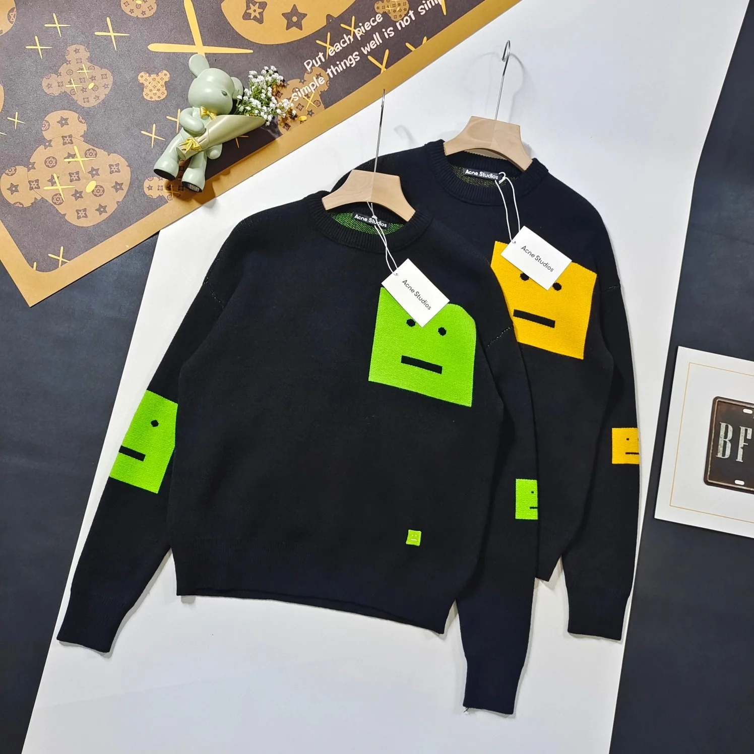 

Autumn Acne Studios New Hoodies Street Design Smiling Face Contrast knitted Sweater Sweatshirts Cardigan