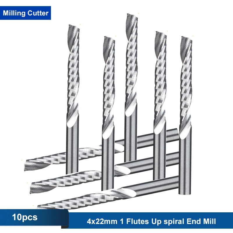 

10pc/lot AAA 4x22mm 1 Flute Up Cut Carbide Spiral milling cutter CNC wood engraving tools Router Bit for wood End Mill