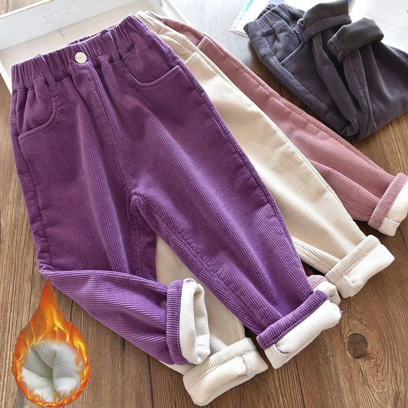 

Kids Warm Pants Boy Girls Autumn Winter Corduroy Thick Outer Wear Sports Trousers 3-10Y Children Clothes Casual High Waist Pants