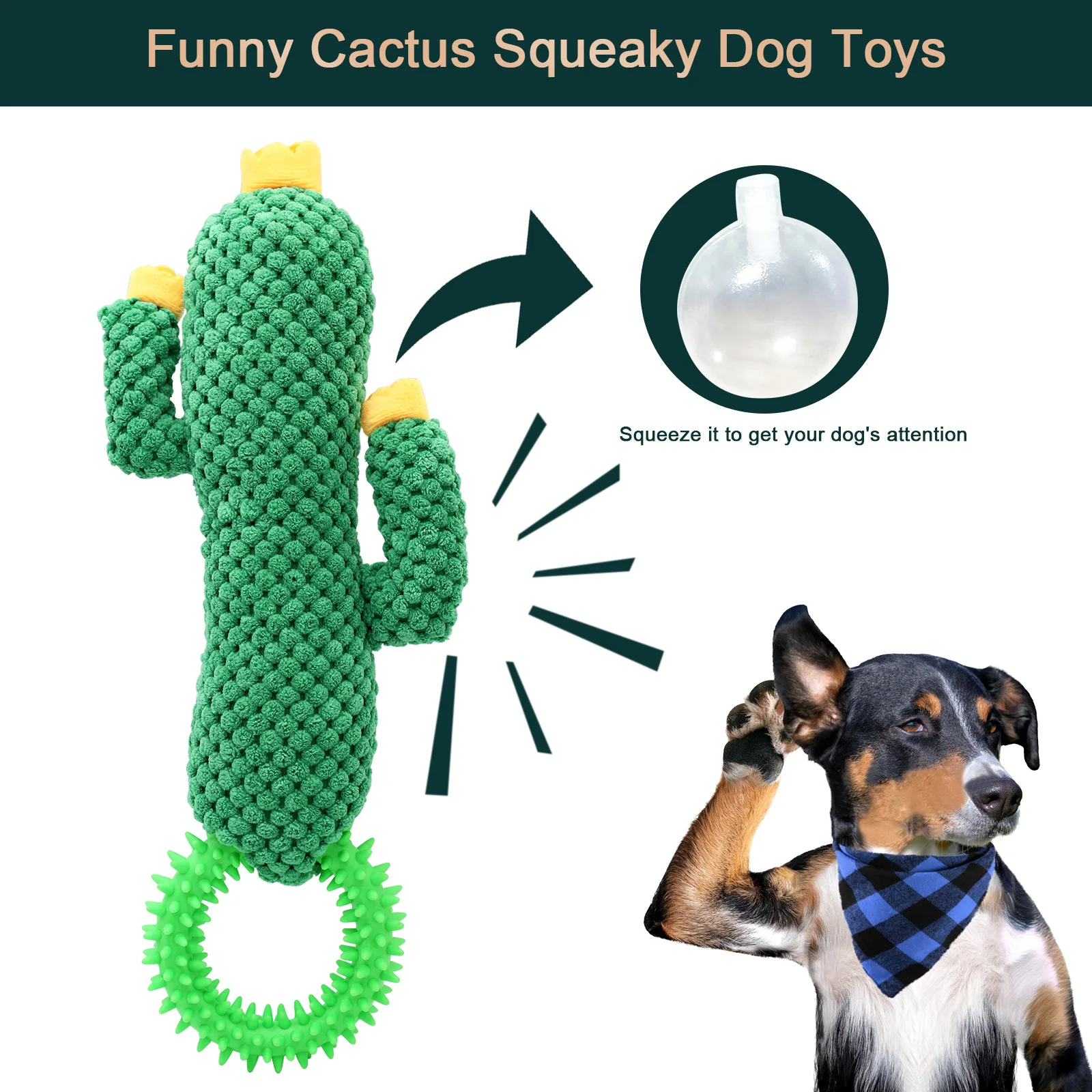 

Cute Squeaky Toy Cactus Pet Toys Plush Bite-Resistant Cleaning Teeth Dog Chew Puppy Training Toy Squeaker Sounds Dog Accessories